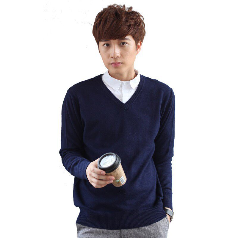 跨境新款韩版秋冬男士V领大码毛衫针织宽松纯色男毛衣打底衫