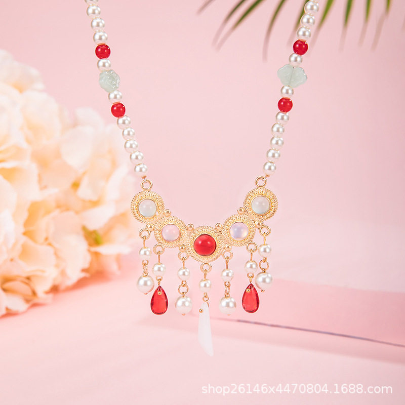 Clearance Necklace Collection Hairpin Niang Antique Han Clothing Wreaths Red Festive Pearl Pendant New Chinese Style Horse Face Skirt Accessories