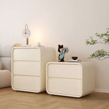 Cream Style Bedside Table Bedroom Home Modern Simple High-grade Solid Wood Three-layer Light Luxury Bedside Storage Cabinet