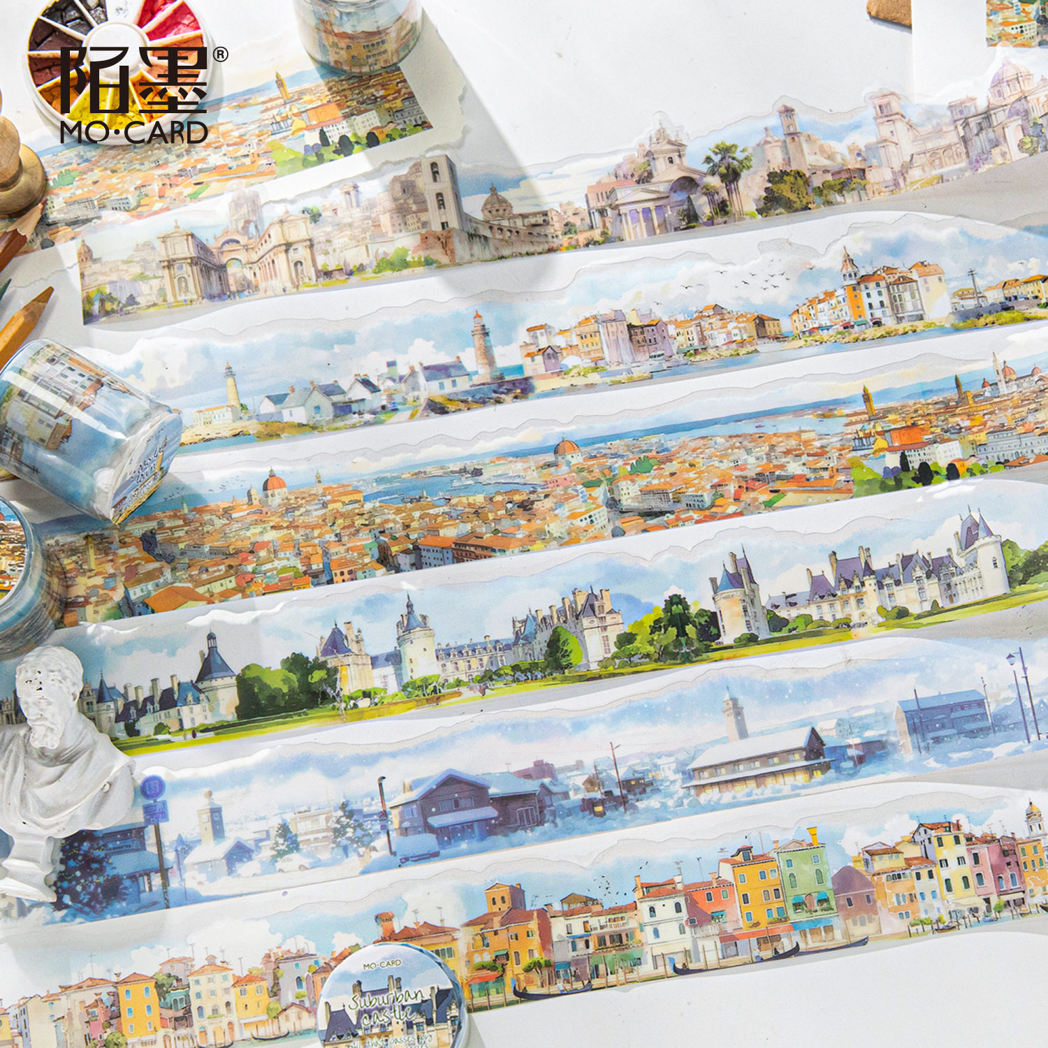 Mo Mo PET Shaped Tape Passing All Scenery Series 6 Watercolor Scenery Theme Material DIY Base Pack