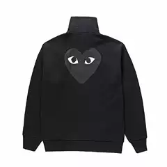 2023 New Play Heart Cardigan Jacket with Big Black Heart on the Back Stand Collar Terry Sweatshirt for Men and Women Family Style