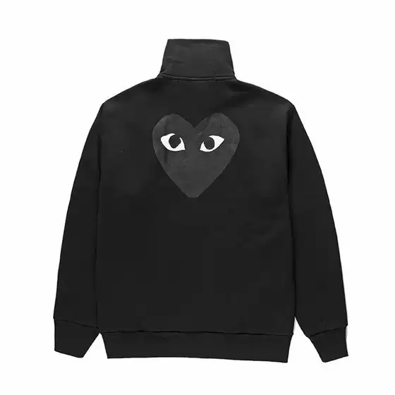 2023 New Play Heart Cardigan Jacket with Big Black Heart on the Back Stand Collar Terry Sweatshirt for Men and Women Family Style