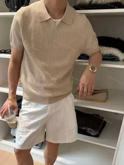 Old Money Style Knitted Ice Silk Short-Sleeve Polo Shirt for Men, Summer Lightweight Breathable Seagull Collar Stylish Half-Sleeve T-Shirt Trendy
