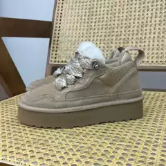 Sangpo's New Lace-Up Thick-Soled Low-Top Merle Genuine Leather Snow Boots with Added Fleece for Winter Warmth and Thickened Cotton Lining