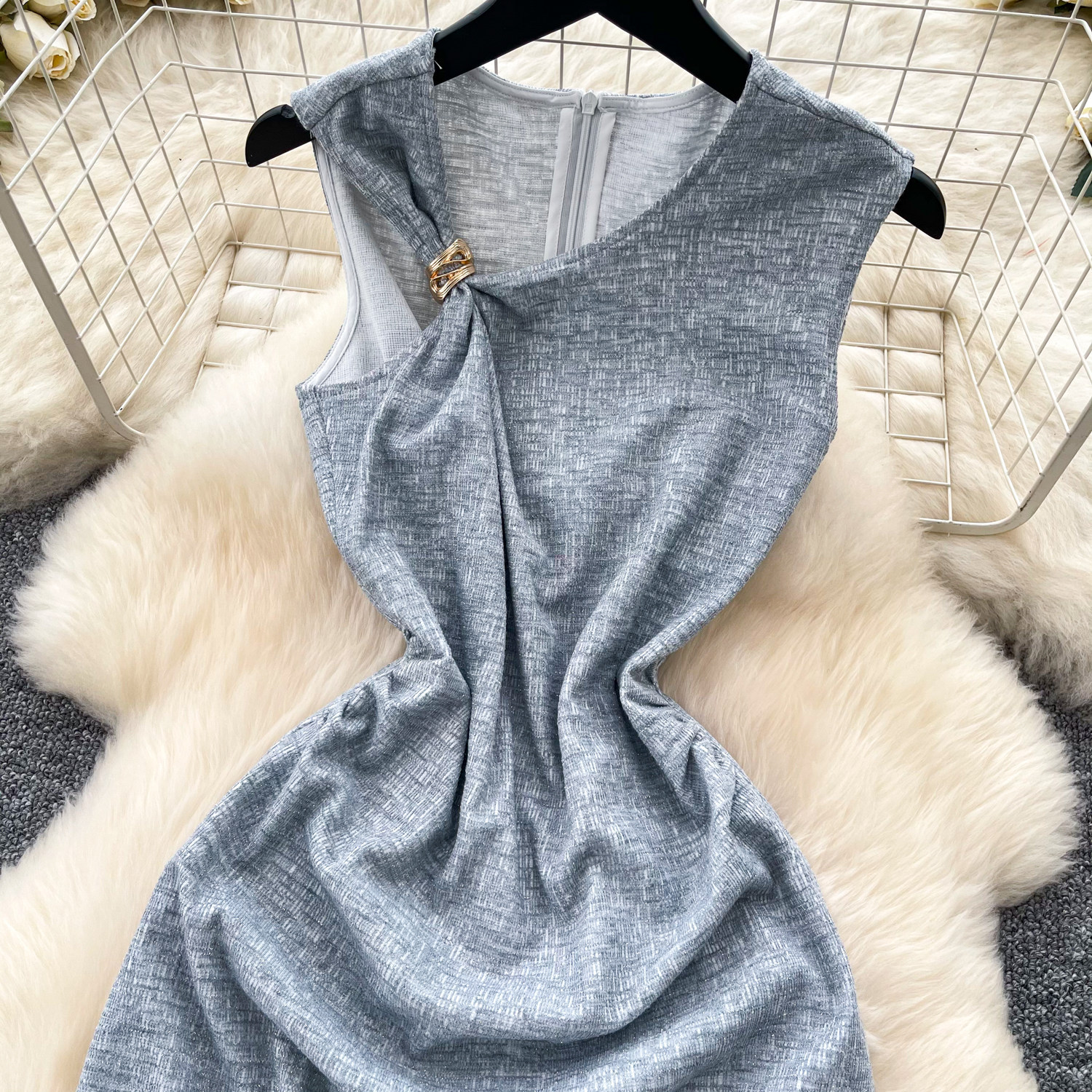 Korean Style Sleeveless A Line Dress High Waist Slim Fit Minimalist Design Summer Casual Wear Wholesale Available