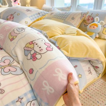 Winter Thickened Class a Maternal and Infant Fresh Milk Velvet Four-Piece Set Ins Cartoon Flannel Single Product Duvet Cover Three-Piece Set