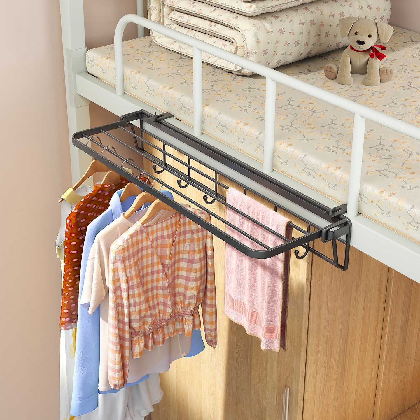 Dormitory Bedside Clothes Rack Dormitory Essentials Upper and Lower Bunk Clothes Drying Rack Bedside Hook Clothes Hanging Magic Coat Rack