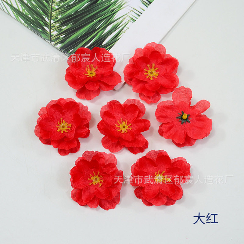 桃花花朵批发婚礼撒花簪花装饰梅花绢布花头舞蹈服道具花蛋糕假花