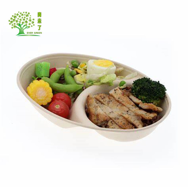 Disposable pulp lunch box 850 ml oval box degradable take-out packaging fitness light salad bowl wholesale