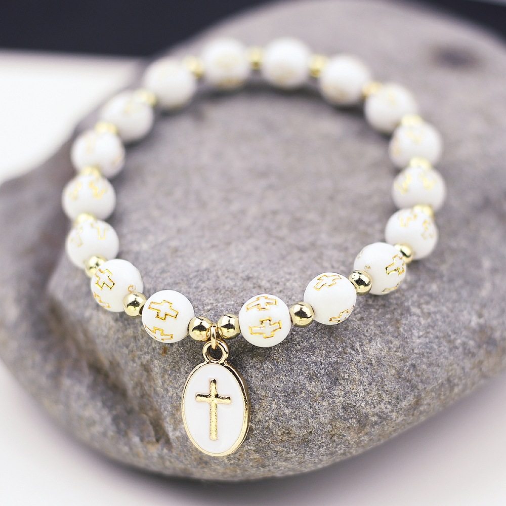 Cross-border AliExpress hot sale original oval cross pendant bracelet women's baptism bracelet prayer bracelet gift