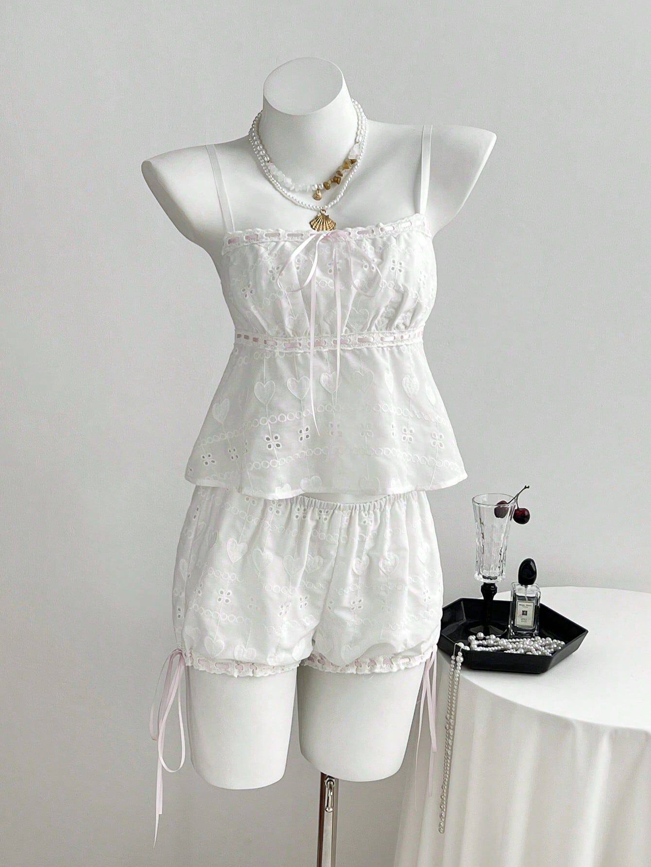 Summer Sweetheart Hollow Out Cami Top and Peplum Pants Set Womens Fashion Casual Style Lightweight Fabric Ready to