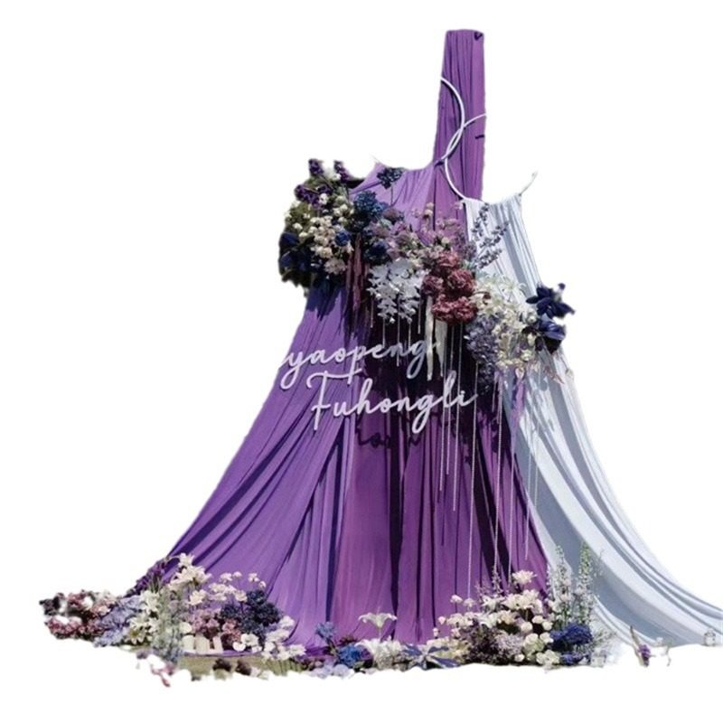 Purple Veil Milk Silk Double-sided Elastic Veil Ceiling Wedding Elastic Cloth Auditorium Stage Background Cloth Decorative Valance