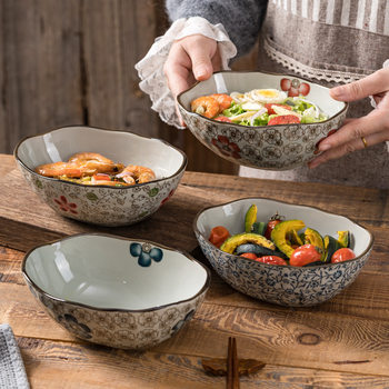 Japanese-style ceramic oval deep bowl dish bowl electric steamer egg bowl breakfast fruit salad bowl underglaze denier shape