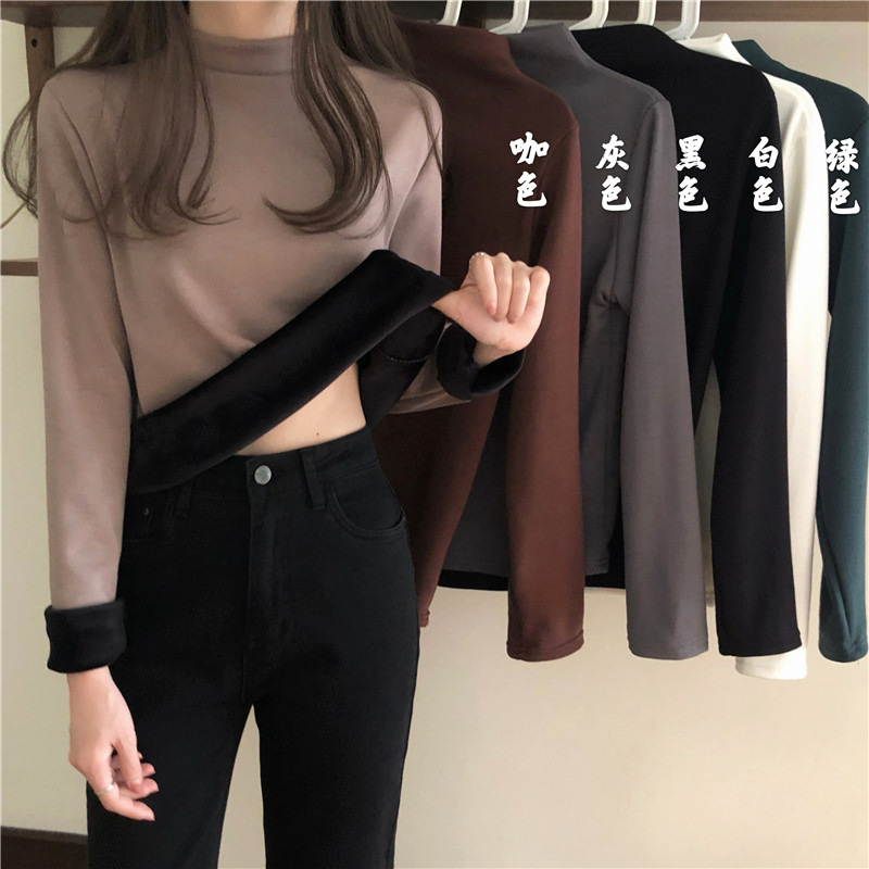 Plus Velvet Plus Half High collar Bottoming Shirts Within Take Warm Winter Korean 2021New Hundred Take Long sleeve T-shirt Women 加绒加厚半高领打底衫内搭保暖冬季韩版2021新款百搭长袖T恤女装 Plus Velvet Plus Half High collar Bottoming Shirts Within Take Warm Winter Korean 2021New Hundred Take Long sleeve T-shirt Women 