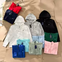 Cross-Border 13 Colors Cross-Border Rl Pony Embroidery Unisex Solid Color Zip-Up Hoodie Jacket Trendy