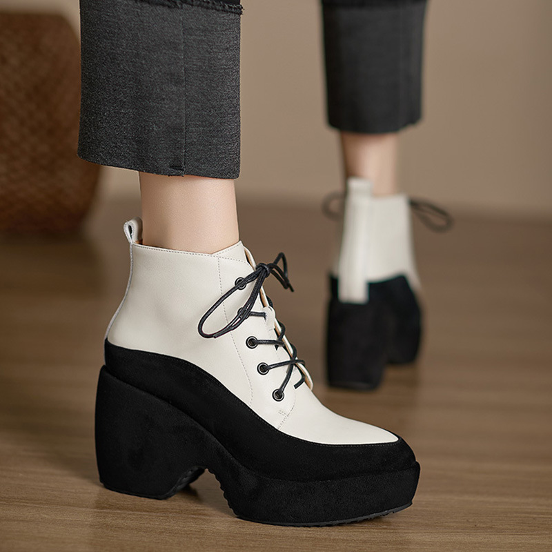 Boot nữ cổ thấp gót siêu cao 9cm đế dày phong cách thanh lịch — màu đen, trắng