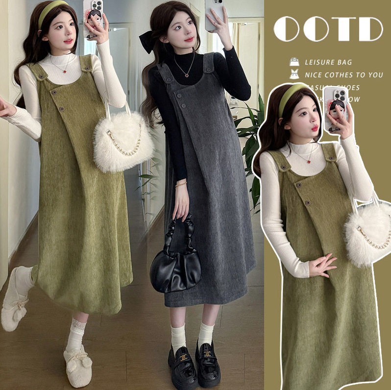 Maternity Wear Winter Dress 2025 New Autumn and Winter Fashion Suit High-End Outfit Suspender Skirt Two-Piece Set