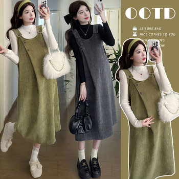 Maternity Wear Winter Dress 2025 New Autumn and Winter Fashion Suit High-End Outfit Suspender Skirt Two-Piece Set