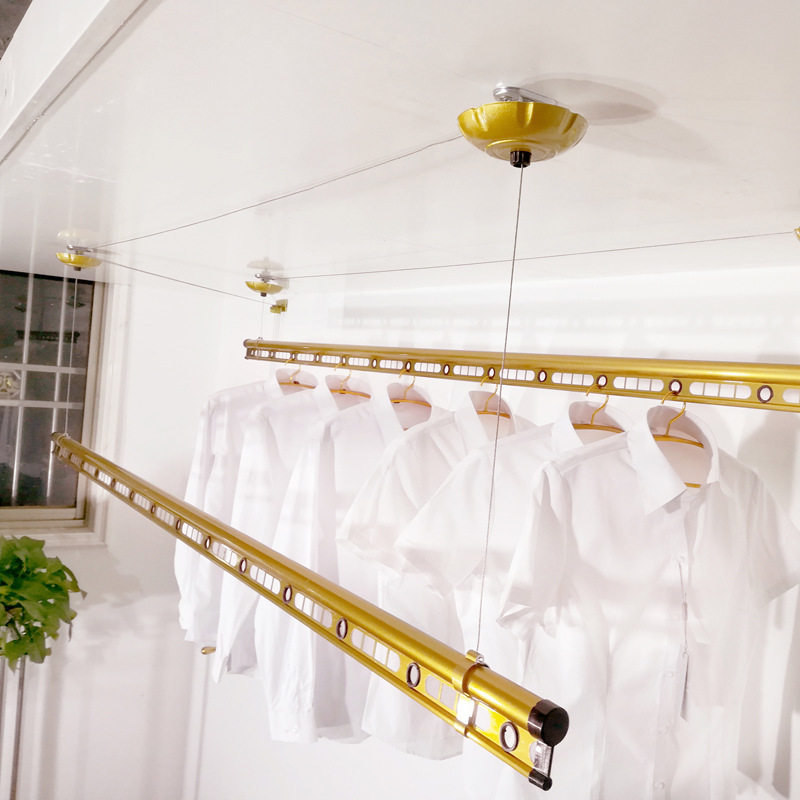 Clothes Drying Rack Aluminum Pole Clothes Rack Hand-Cranked Adjustable Clothes Drying Accessories Pole Double Pole Balcony Indoor Cooling Free Shipping