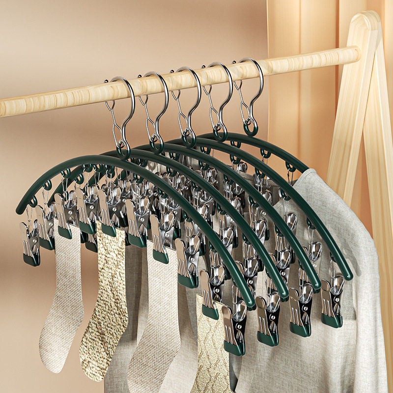 Sock Clips Outdoor Drying Rack Stainless Steel 10-Clip Drying Rack Plastic-Coated Clothes Hanger Household Non-Slip Clothes Rack Windproof Design