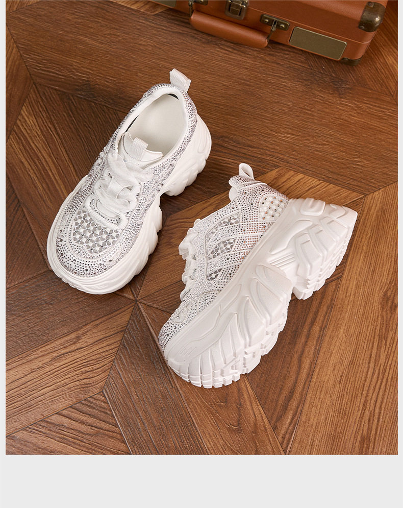 Giày cao gót nữ đế xuồng platform rhinestone lưới thoáng khí, gót siêu cao 8 cm — Bạc, Trắng, Đen chi tiết 19