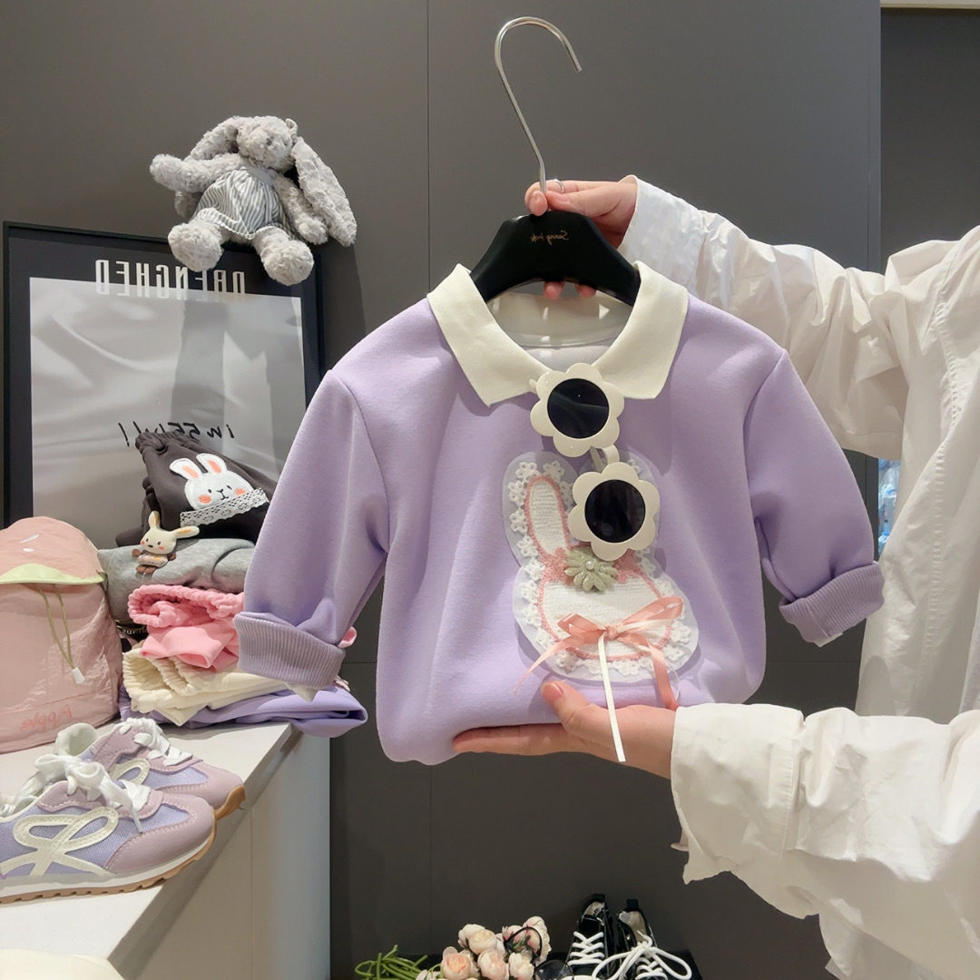 Cartoon Hoodie, New Children's Collared Polo Shirt, Spring & Autumn Outfit, Stylish Versatile Top for Baby Girls