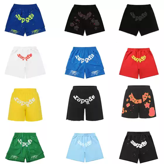 American Streetwear Sp5der Spider Foam Letter Print Shorts Men Summer Loose Casual Sports Couple Shorts