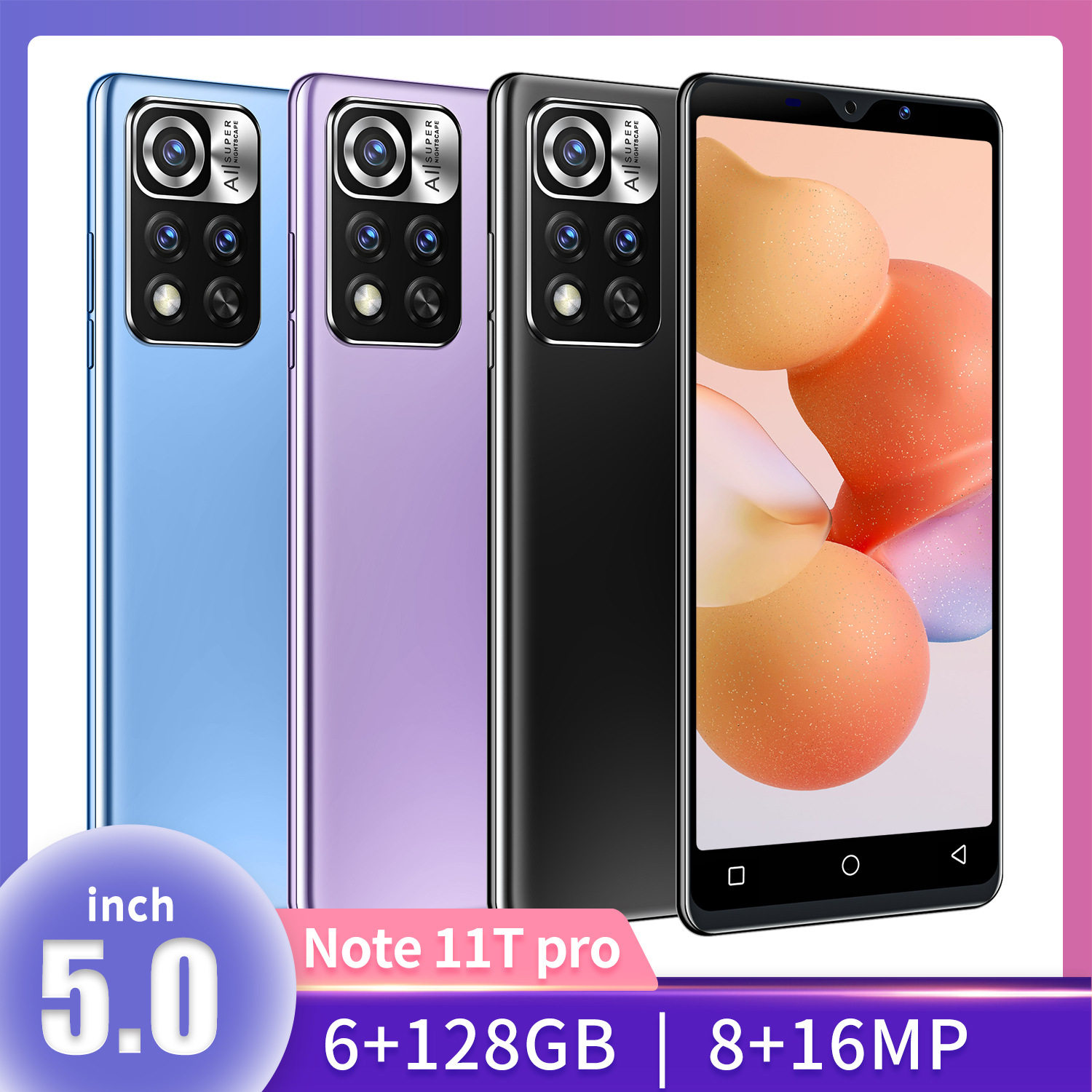 Note11T Pro大屏5.0英寸1GB+8GB 爆款跨境手机智能机现货可代发