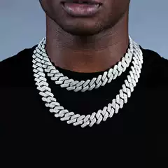 European and American Cross-Border 14mm Wide Full Diamond Rhombus Cuban Chain Necklace Men's Three-Row Diamond Hip-Hop Rock Accessories