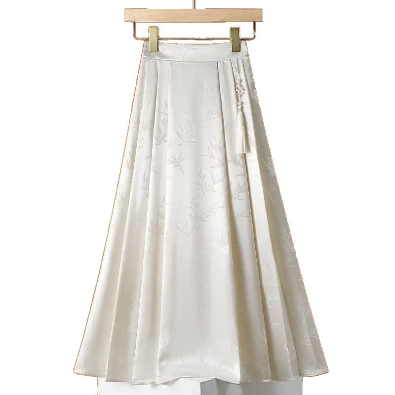 Chinese-Style Women's Skirt 2025 Summer New High-Waisted Slimming Jacquard A-Line Flared Versatile New Chinese-Style Mamian Skirt