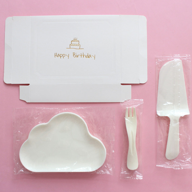 Birthday Dinner Plate Box Set Party Cake Disposable Knife and Fork Plate Combination Food Grade Plastic