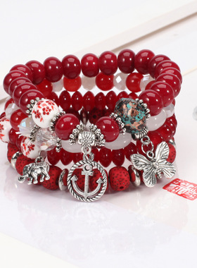 2022年波西米亚蝴蝶船锚大象吊坠多层手链 手链工厂 新款手链