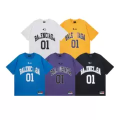 High Version Paris B Short-Sleeved Summer New Basketball Jersey Letter Embroidered Round Neck Loose Men's and Women's Couple T-Shirt