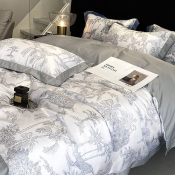 Class A Maternal and Infant Grade Ice Silk Four-piece Set Washed Silk Quilt Cover Tencel Bed Sheet Three-piece Set Summer Cool Quilt Bedding