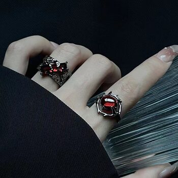 Popular Red Moonlight Ring for Men and Women Ins Niche Design Opening Adjustable Ring Cold Style Index Finger Ring