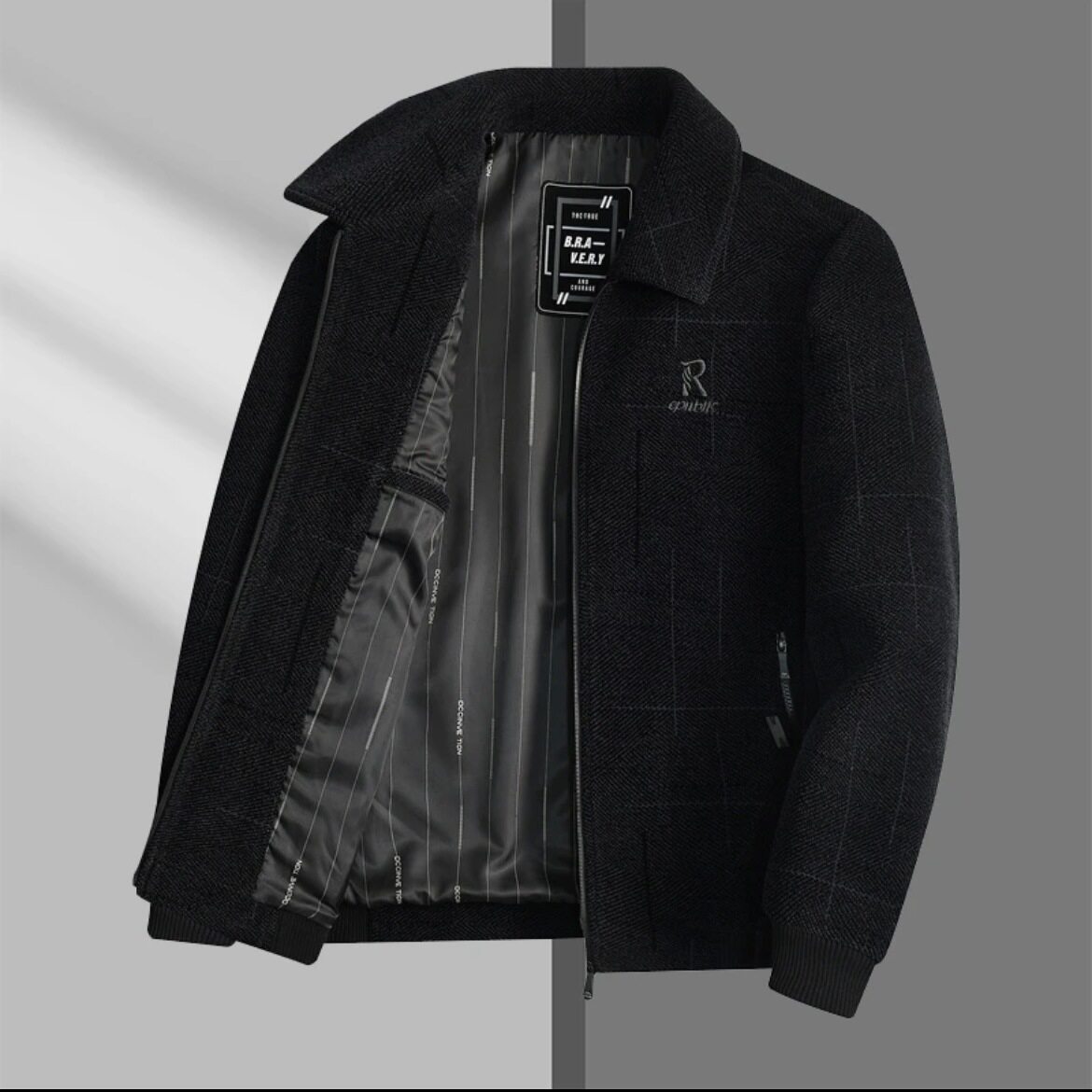 中年男士雪尼尔外套爸爸装春秋季商务休闲爷爷立领中老年夹克上衣