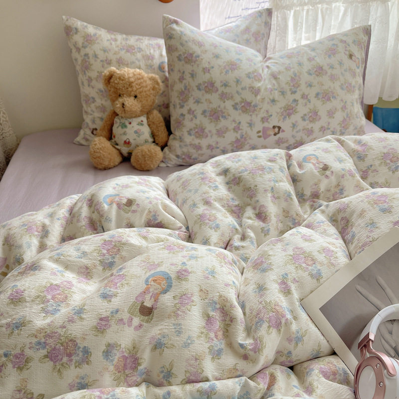 Authentic Class a Bed Four-Piece Set Pure Cotton Maternal and Infant Grade Double-Layer Yarn Ins Naked Sleeping Bed Sheets Quilt Cover Dormitory Three-Piece Set