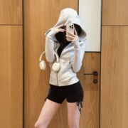 Slim-Fit Jacket for Women, Regular Shoulder Sweatshirt, Autumn and Winter Clothing, Hooded Top, Waist-Cinching, Slimming Top, 20