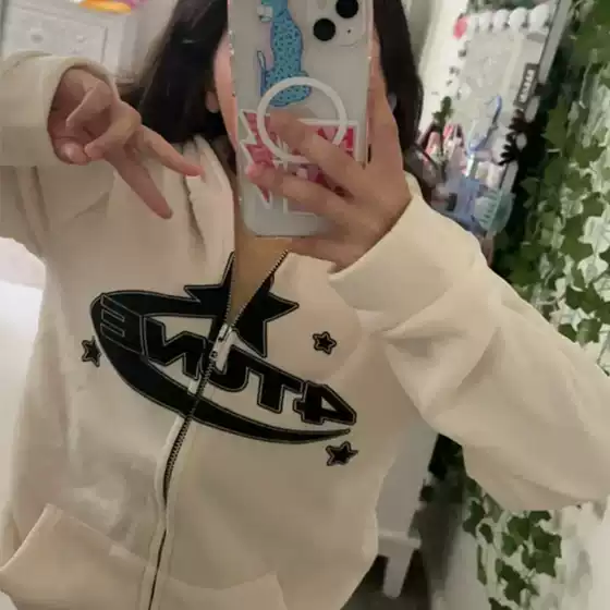 2025 European and American Dark Sweatshirt Unisex Hoodie Gothic Couple Harajuku Oversized Zip-Up Hoodie Amazon