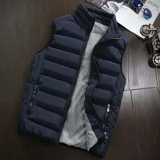 Cross-border vest men's autumn and winter new Korean-style trend close-fitting casual waistcoat warm stand collar cotton solid color vest in stock