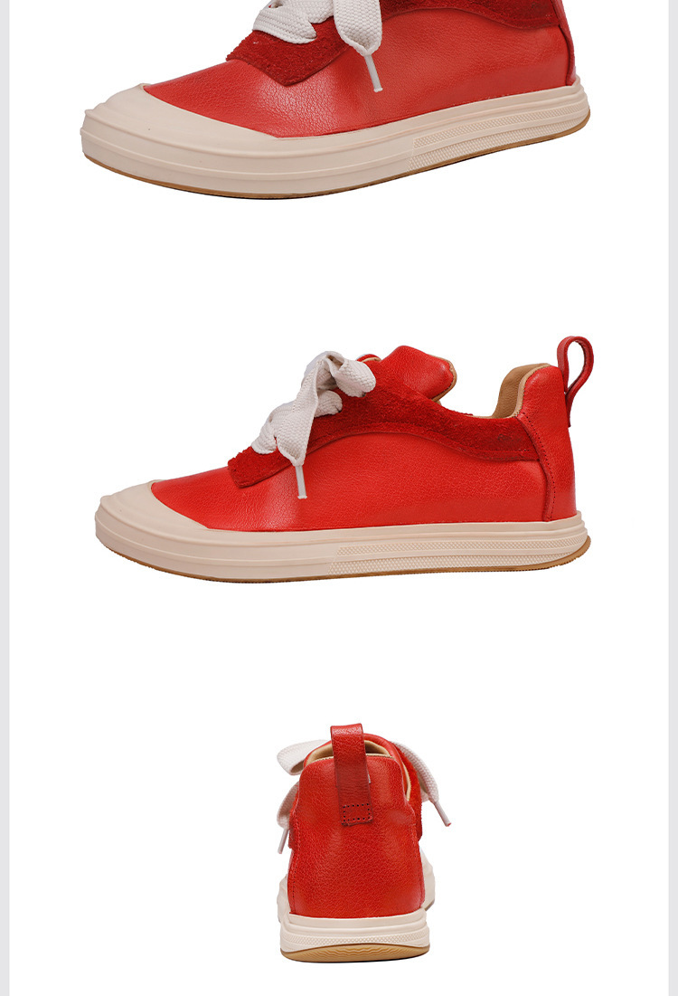 Giày sneaker nữ da bò thật đế bằng dáng thấp thoải mái — đen, màu đỏ