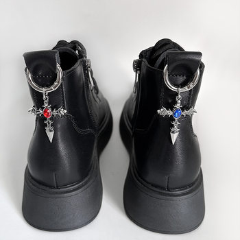 Trendy Cool Devil's Wings Cross Red and Blue Diamond Shoe Accessories Punk All-Match Bat Wings Martin Boots Buckle Pendant