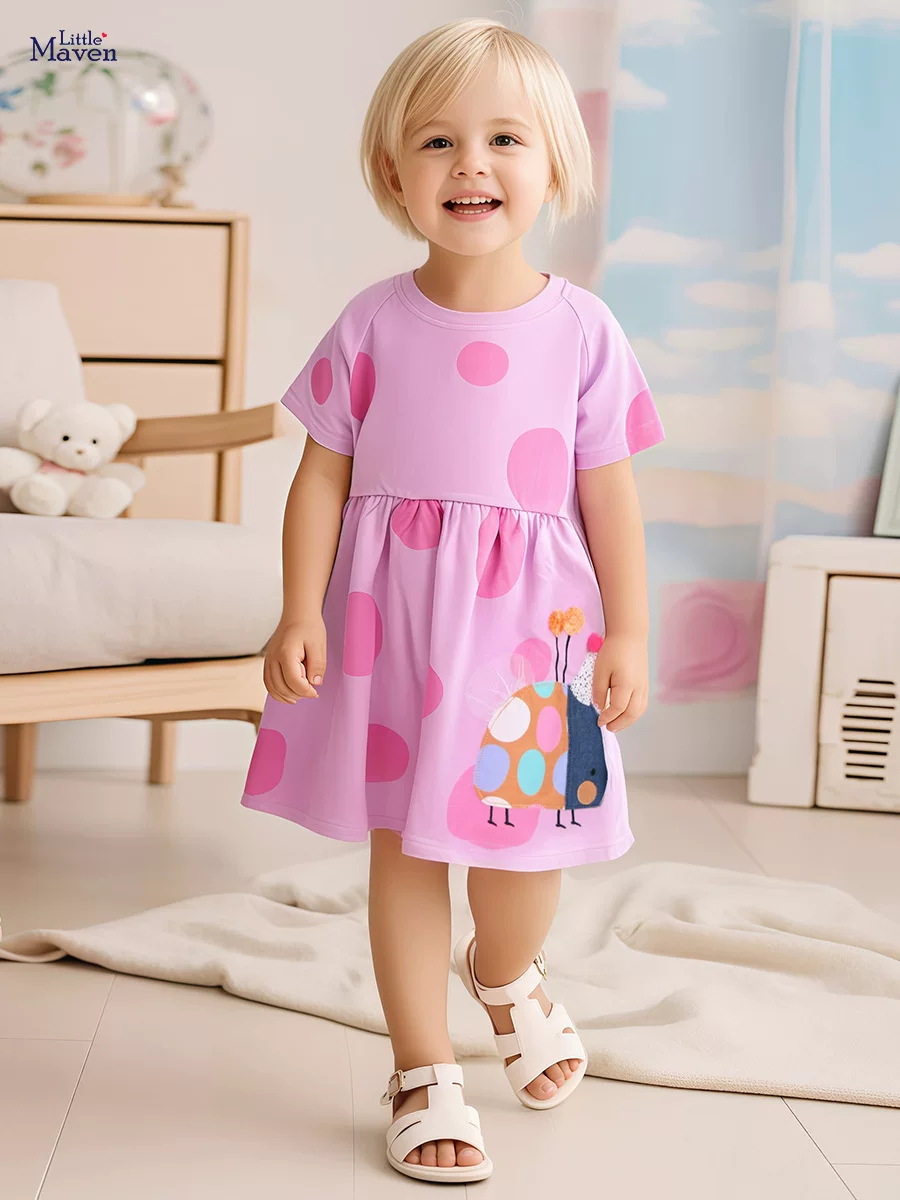 Custom Kids' Dress, Girls' Short-sleeve Dress, Summer Cotton Kids' Princess Dress