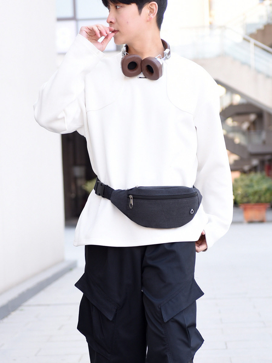 Canvas Waist Bag for Men, Solid Color, Sports Outdoor Phone Waist Bag, Multi-Compartment, Cycling Portable Coin Purse, Thickened and Wear-Resistant Waist Bag