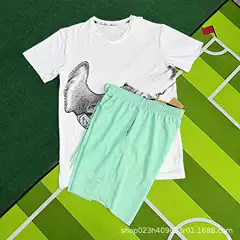 Men's outdoor quick-dry short-sleeve summer hiking fitness training running breathable ice silk cool sports shirt and shorts set
