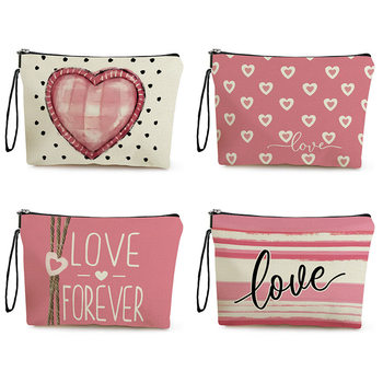 Cross-border Valentine's Day Pink Love Cosmetic Bag Women's Lipstick Cosmetic Bag Home Zipper Washing Bag Student Pencil Bag