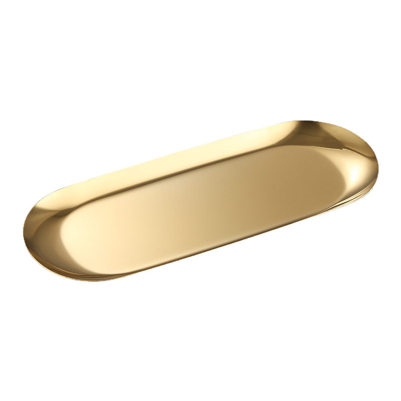 Stainless Steel Tray Towel Tray Oval Tray Restaurant Jewelry Storage Flat Bottom Gold Small Tray Vintage Tray Home Tableware