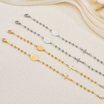 Cross-border European and American Explosions Religious Totem Titanium Steel Golden Virgin Mary Cross Stainless Steel Beads Bracelet for Women