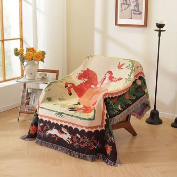 Modern Light Luxury Red-Haired Woman Riding Sofa Towel Decorative Tapestry Camping Style Placemat Air-Conditioning Cover Office Leisure Blanket Towel