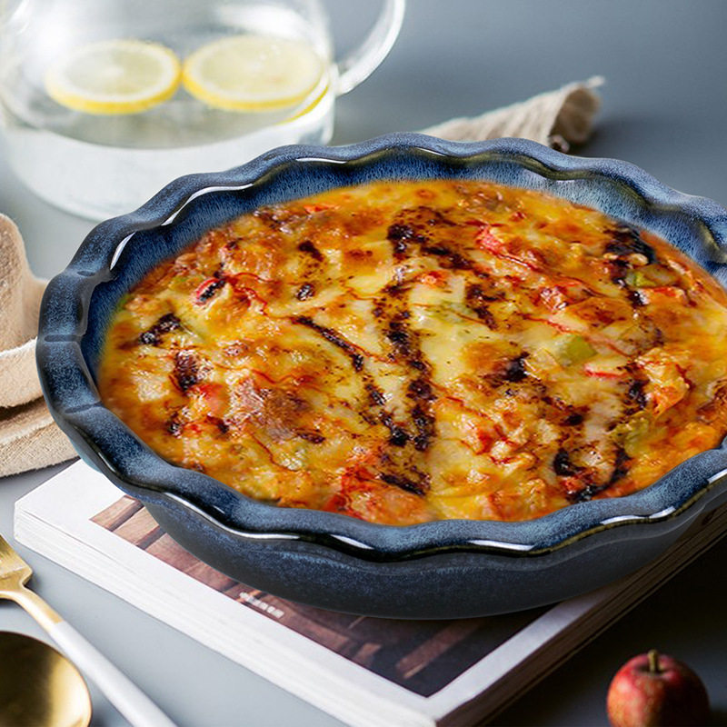 Amazon cross-border pie plate kiln change ceramic pizza plate pizza plate microwave oven baking tools wholesale